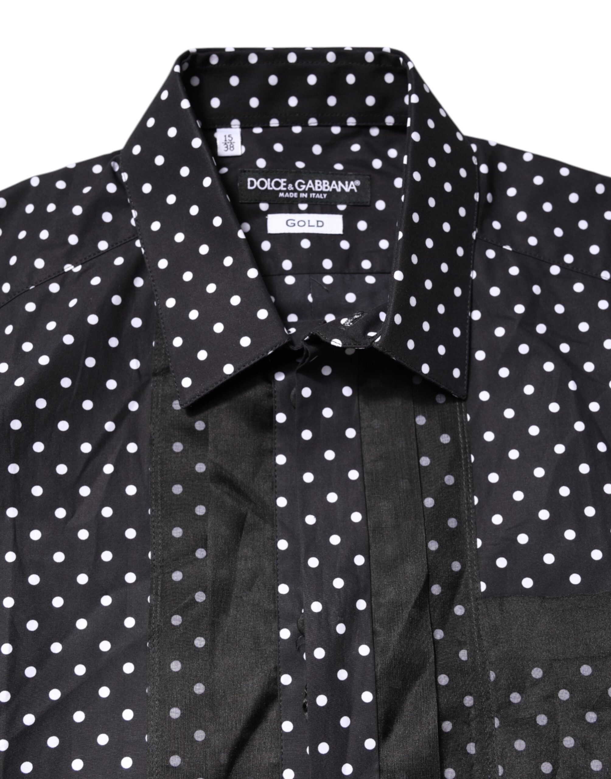 Dolce & Gabbana Black polka dot long sleeve shirt, gold tone, formal